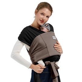 MISSWISDOM Baby Wraps Carrier - Soft Breathable Baby Carrier Newborn 7-35lbs, Adjustable Hands-Free Baby Sling for Newborns to Toddlers, Easy to Wear Newborn Carrier, Black+Brown