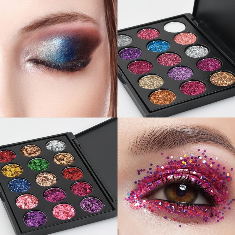 Nivofu 2 Pieces Glitter Eyeshadow Palette, 30 Colours Eyeshadow Palette,