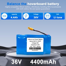 Xaocaige 36V 4400mah Lithium Battery with XT60 Plug Configuration fit 42V 4400mah,Compatible for Most Hoverboard Models Without Axle,Compatible for Most Models