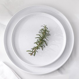 Dinnerware Set for 4, GBhome 12 Piece Speckled Plates and Bowls Set with Glazed Bottom, Chip and Scratch Resistant Stoneware Plates Set, Dishwasher & Microwave Safe Dishes Set, White