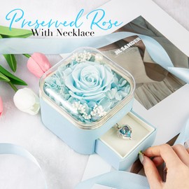 NEWNOVE Preserved Real Light Blue Rose in a I Love You Box, Forever Flowers Rose Gifts for Women for Birthday, Anniversary or Any Special Day, Christmas, Mothers Day, Valentines Day Gifts for Her
