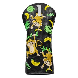 Golf Club Covers Driver Covers Fairway Wood Headcover Leather Mallet Putter Headcovers Monkey Pattern fits Most Brands of Golf Club Head Covers