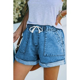 NEYOUQE Women's Jeans with Pockets, Plain Shorts, Women's Summer Shorts, C sky blue