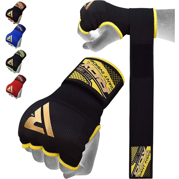 RDX Training Boxing Inner Gloves Hand Wraps MMA Fist Protector Bandages Mitts,Black,Large