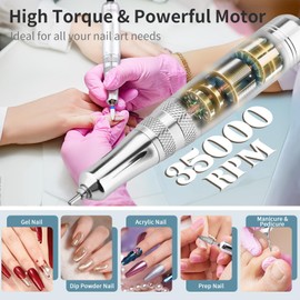 Enniewi Electric Nail Drill File, Professional Portable Nails Drills Kit with Rechargeable Base 7 uñas Bits, Cordless Efile for Poly Gel Acrylic Nails Remover Home Salon Pedicure Manicure Tool, White