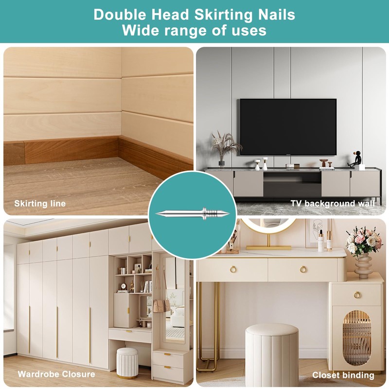 300 Pcs Krttwwx Double-Head Skirting Thread Seamless Nail, Double-Headed Nails,