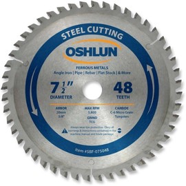Oshlun SBF-075048 7-1/2-Inch 48 Tooth TCG Saw Blade with 20mm Arbor (5/8-Inch Bushing) for Mild Steel and Ferrous Metals