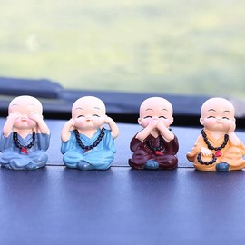 CHBDJY Baby Cute Monk Statue, Hear No Evil See No Evil Speak No Evil Do No Evil Statue, 4pcs Miniature Chinese Buddhist Monk Figure Home Car Decor