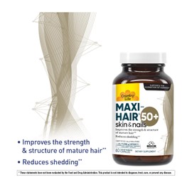 Country Life Maxi-Hair 50+ – Biotin-Based Hair, Skin & Nails Supplement for Women & Men Over 50 | Supports Healthy Hair Growth & Reduced Shedding | Certified Gluten-Free & Vegetarian | 60 Capsules