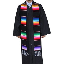 Del Mex Mexican Serape blanket Graduation Stole Sash Latino Hispanic (Black)