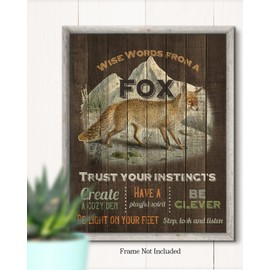 Wise Words From A Fox - Motivational Fox Wall Art Decor Print with a brown background - unframed artwork printed on photograph paper