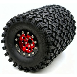 TxxRcss Brass & Aluminum 1.3 Beadlock Wheel Tires Set for 1/24 1/18 RC Crawler (Red Black) YK