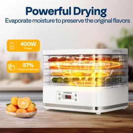 VIVOHOME Electric 5 Trays Food Dehydrator Machine, 400W Hydrator Machine with 72H Digital Timer and Temperature Control for Fruit Vegetable Meat Jerky Herb Beef Mushroom, White