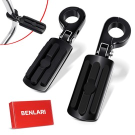 Benlari Highway Pegs P-Clamp A3 Steel Motorcycle Foot Pegs Fit For 1.25'' Crash Bars Foot Pedal Bracket Clamp Compatible with Harley Davidson Touring Electra Road Glide Road King (Black)