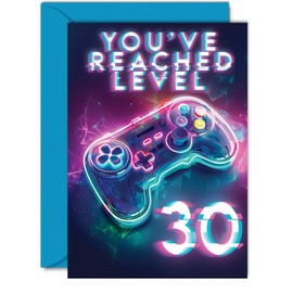 30th Gamer Birthday Cards for Men Women - You've Reached Level 30 - Happy 30 Birthday Card for Son Daughter Brother Sister Friend, 5x7 Inch Thirty Thirtieth Bday Video Game Greeting Cards