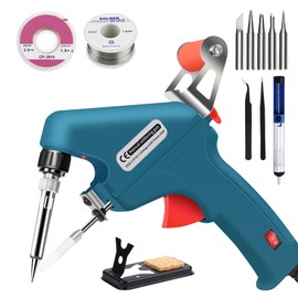 60 W Soldering Iron Set, Automatic Electronic Soldering Gun Kit with Desoldering Pump, Tweezers, Handheld Desoldering Tin Gun for Jewellery, DIY, Circuit Board Repair (Blue)