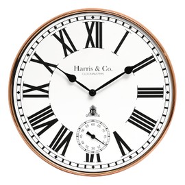HARRIS & CO. CLOCKMASTERS 12 Inch Premium Metal Analog Wall Clock with Sub-Second Dial (Rosegold, with HD Clear Curved Glass) (Silent Sweep Movement Technology)(Model Name - Fleet Street in Rose)