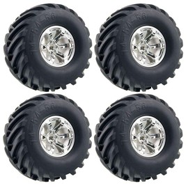 WONFAST 4PCS 1/10 RC Monster Truck Wheel and Tire Set,135MM Rubber Tyres and Plastic Wheel Rims Parts for HSP HPI Tamiya Kyosho Truggy Car(Silver)
