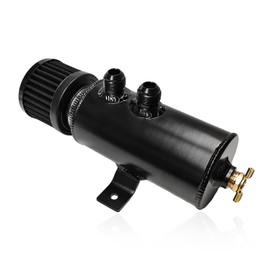 BWBWND 10AN Baffled Oil Catch Can, 750ml 2-Port Reservoir Tank with Breather Filter & Drain Valve, Universal Engine Air Oil Separator Aluminum Breather Tank Fits Most PCV Systems (Black)
