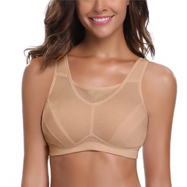WingsLove Women's Sports Bra High Impact Bounce Adjustable Control Workout Bra Non Padded Wirefree Running Bra(Nude,42DD)