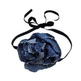 Kat and Clarese Denim Rosette Choker, one size, Denim, Velvet, No Gemstone