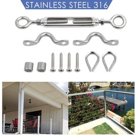 LinaLife 10 Set Stainless Steel Turnbuckle Balustrade Kit Wire Cable Handrail Tool G316 for Wooden Posts Balustrade Turnbuckle Kit Wire Handrail Cable