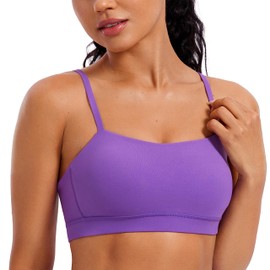 CRZ YOGA Butterluxe Womens Adjustable Spaghetti Thin Strap Sports Bra - Padded Wireless Square Neck Workout Yoga Clothes Royal Lilac Medium