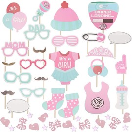 Baby Shower Decorations Girl, 25 PCS Pink Baby Shower Photo Booth Props and IT’S A GIRL Confetti for Baby Shower Favor