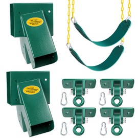 BETOOLL Swing Sets Brackets - 2 A-Frame Swing Set Brackets 4 Swing Hangers and 2 Swing Seats with All Mounting Heavy Duty Hardware Included - Swing Set Kit for Porch, Yard, Playground - Green