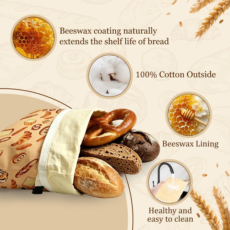 zxevg Beeswax Bread Bags 2 Pack 17x13 Inch Reusable
