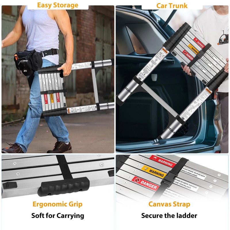 DEZEX Telescoping Ladders 8.5 FT Stainless Steel Ladder - One-Button