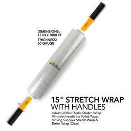 Modern Innovations 15 Inch Clear Stretch Wrap Roll with Handles (6 Rolls, 1000 Feet), Heavy Duty Shrink Wrap for Moving, Packing, Furniture Wrap, Industrial Pallet Cling