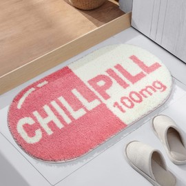 Microfiber Plush Chill Pill Rug, Super Soft and Absorbent Chill Pill Bath Mat Machine Washable, Preppy Room Decor Cute Aesthetic, 16x28 in, Pink