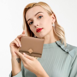 Women Small Wallet Slim Mini Wallets Cute Organizer Ladies Purse with Zipper Coin Pocket (Brown)