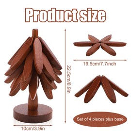 Tree Shaped Trivet Stack Set, 7.7 Inch Diameter 4 Layers 1 Stand Wooden Trivets Coaster for Hot Dishes Stackable Wood Potholders for Christmas Countertop Decorative Placemats Pads for Kitchen