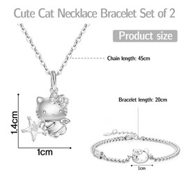 Gkaopi Jewellery Set Children's Chain Bracelet 2 Pieces Children's Jewellery Gift Girls Cute Cartoon Kitty Children's Jewellery as Birthday Christmas Gift