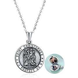 POPLYKE Saint Christopher Locket Necklace That Holds Pictures for Women Sterling Silver Saint Christopher Keepsake Jewelry Gifts for Wife Mom (C-saint christopher locket necklace)