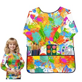 OuMaiFeng Painting Apron School 1st Class Children, Painting Apron Painting Coat Children 7-11 Years Girls Boys Ink Coat Waterproof Craft Apron with 3 Big Pockets for School Art Painting, Colourful