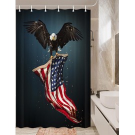 Viajar American Flag Shower Curtain, 4th of July Bald Eagle Independence Day USA Patriotic Curtain With Hooks, 36X72 Inch, Blue