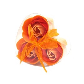 Luxury Orange Soap Roses [Set of 3] Romantic Flowers Heart Box. Valentines Day, Love Roses Floral Scented. Small Unique Gifts for Her.