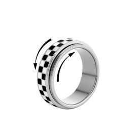 MIFYNN Checkered Fidget Ring for Adults Stainless Steel Rotating Spinner Ring Trendy Statement Rings Anxiety Stress Relief Jewelry Gifts for Women Men (Silver, size 10)
