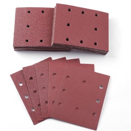 Sruhrak 50 Pieces Sandpaper, 115x145mm Sanding Sheets Stick and Peel Sanding Pads 40/60/80/120/240 Grits Set Sander Paper for Electric Sander Polishing, Rust Removal