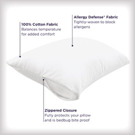 AllerEase Ultimate Advanced Allergy Protection Bedbug Barrier Temperature Balancing Antimicrobial Breathable Comfort Zippered Machine Washable Pillow Protector, King, Size, White -2 Pack