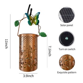 FUJUHAI Solar Lights Outdoor Hanging Decorative, Butterfly Metal Decor Lantern Waterproof Outdoor LED Decorative Garden Light for Patio, Porch, Deck, Yard Gift for Ladies,Bronze Gifts.