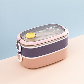 Chchmu Double Layer Lunch Box with Handle Portable Bento Box with Compartments Leakproof Salad Lunch Containers with Cutlery for Work Picnic Travel, Microwave Freezer Available, Pink