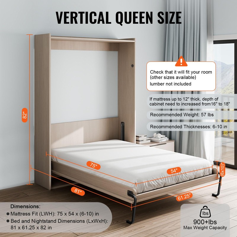 VEVOR Murphy Bed Kit, Full Size, Vertical Deluxe DIY Wall