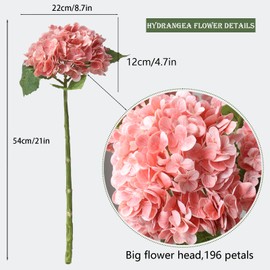 Buart 3PCS Long Stem Big Size Flowers Artificial Silk Hydrangea Lifelike Flowers Real Touch Peach Pink Artificial Flowers Wedding Shower Bride Bouquets Office Living Room Table Decorations (21 Inch)