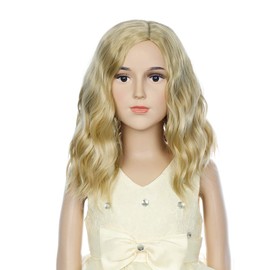 PATTNIUM Blonde Wig Kids Child Wig Short Wavy Wig Ash Blonde Wig Mixed Blonde Wig for Gilrs Cosplay Party Heat Resistant Blonde Synthetic Hair Wig (Ash Blonde)