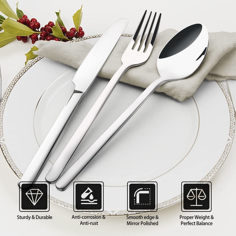 KINGSTONE Silverware Sets, 60 Piece Flatware Set for 12, 18/10