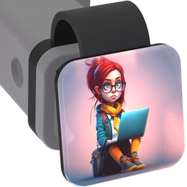 CHUANJI Trailer Hitch Cover 2 Inch Cool Tow Hitch Cover Woman Cartoon Laptop,Receiver Tube Hitch Plug for Jeep Toyota Tundra Tacoma Ford F150 F250 Gmc Denali Honda Civic At4 Truck Towing Accessories
